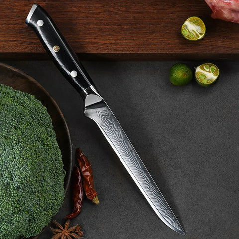 Damascus Steel Boning Knife Sharp Butcher Chef Kitchen