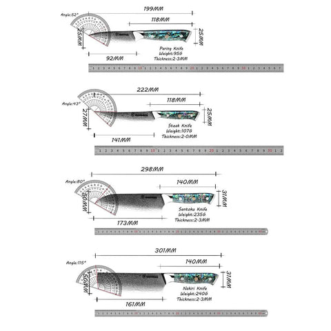 67 Layer Damascus Steel Kitchen Knife Set