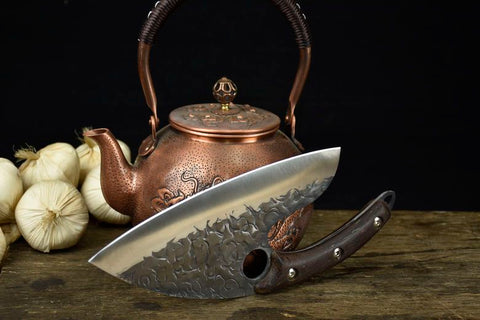 Hand Forged Kitchen Knife Hammer Pattern Ring Handle