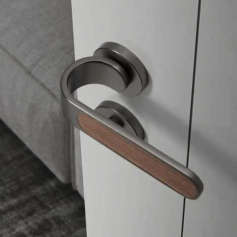 Door Lock Household Handle Indoor Wood Grain Solid Bedroom Wooden Mute