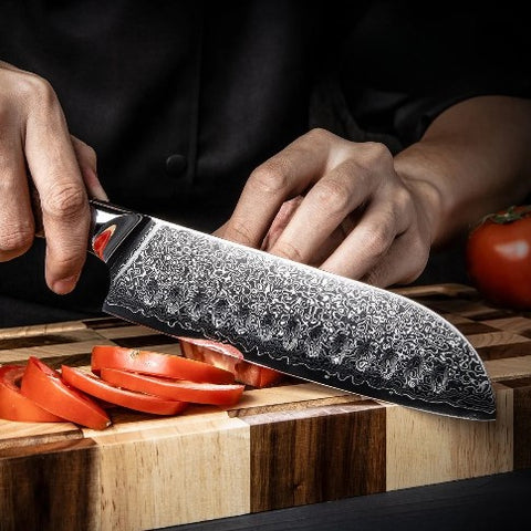 7 Inch Damascus Steel Santoku Knife White Jade Handle