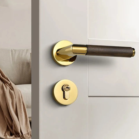 Walnut Wood Door Lock Retro Bedroom Silent Handle