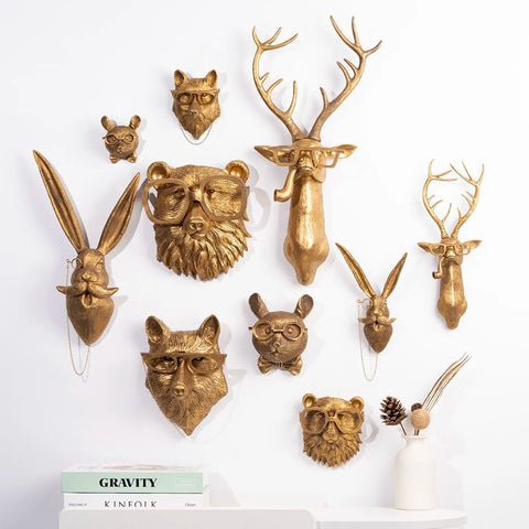 Vintage Gold Animal Head Wall Sculptures