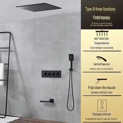 Black All Copper Concealed Wall Mounted Thermostatic Shower