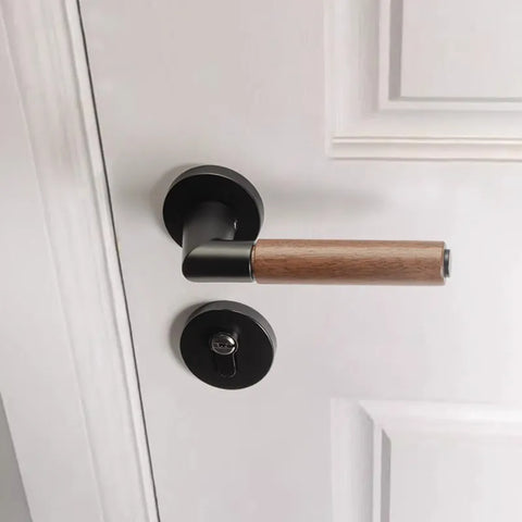 Walnut Wood Door Lock Retro Bedroom Silent Handle