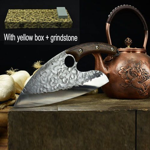 Hand Forged Kitchen Knife Hammer Pattern Ring Handle