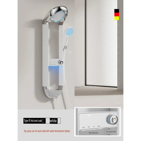 White Thermostatic Shower Set With Storage And Display