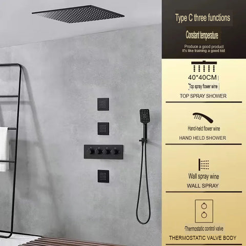 Black All Copper Concealed Wall Mounted Thermostatic Shower
