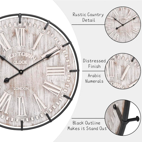 Farmhouse Wooden Wall Clock Numerals