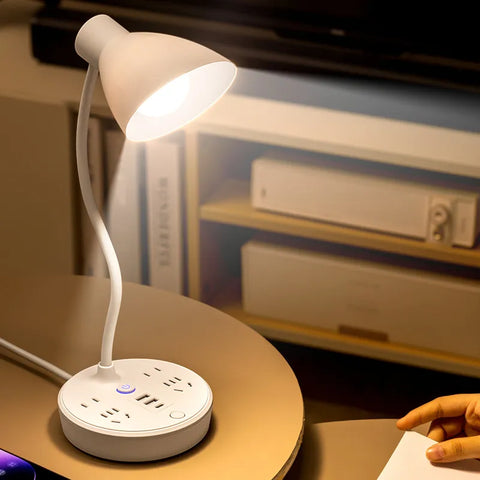 LED Desk Lamp With Power Strip USB Charging Ports