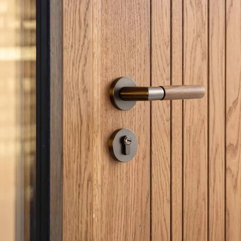 Walnut Wood Door Lock Retro Bedroom Silent Handle