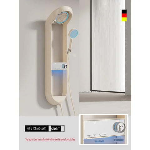 White Thermostatic Shower Set With Storage And Display