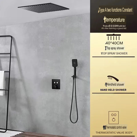 Black All Copper Concealed Wall Mounted Thermostatic Shower