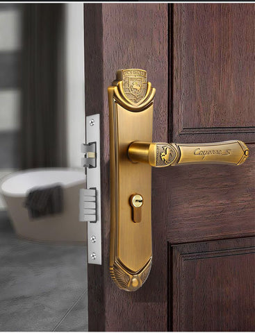 Door Handles Yellow Bronze Modern Lever Latch Security