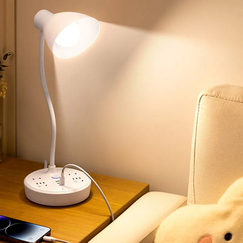 LED Desk Lamp With Power Strip USB Charging Ports