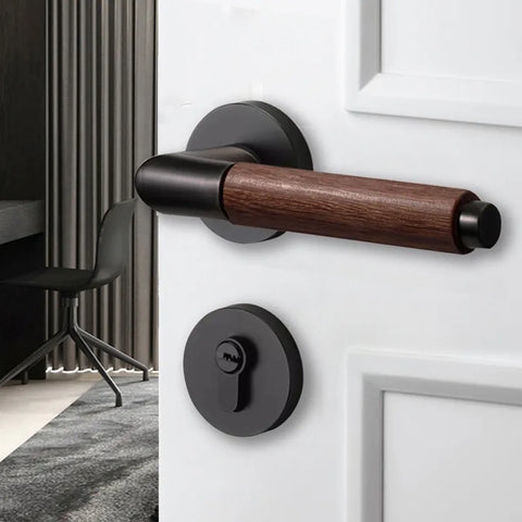Walnut Wood Door Lock Retro Bedroom Silent Handle