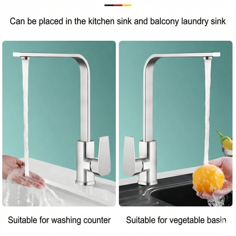 Square Chrome Kitchen Faucet Hot Cold