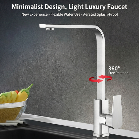 Square Chrome Kitchen Faucet Hot Cold