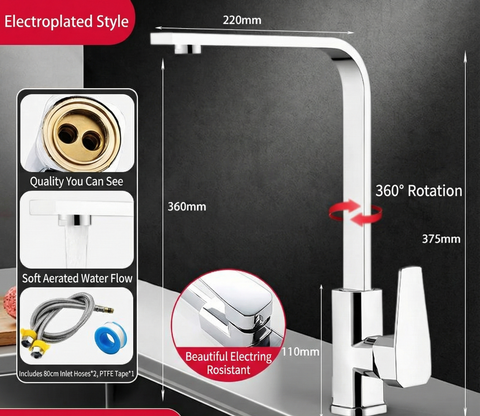 Square Chrome Kitchen Faucet Hot Cold