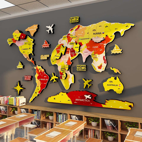 Retro 3D Wooden World Map Decor