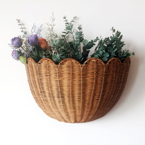 Handwoven Scalloped Wicker Wall Basket