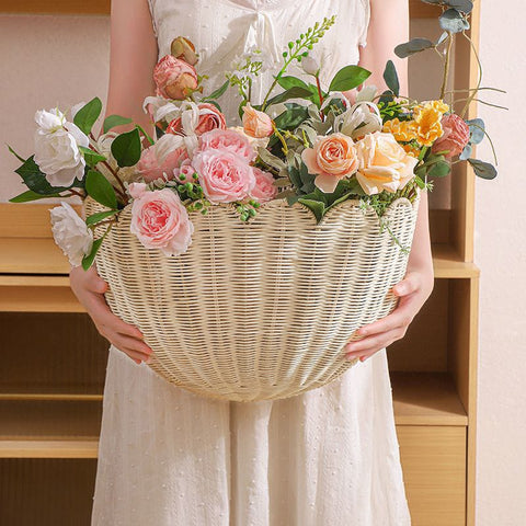 Handwoven Scalloped Wicker Wall Basket