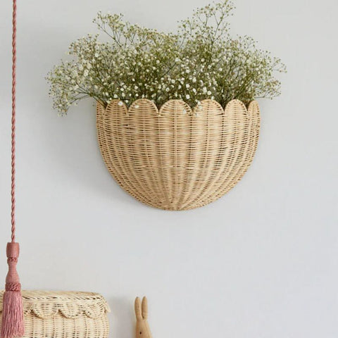 Handwoven Scalloped Wicker Wall Basket