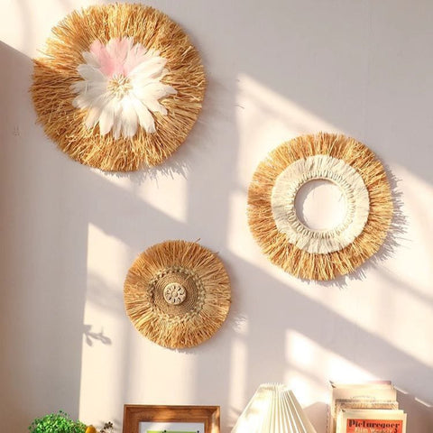 Handwoven Boho Basket Wall Art Decor