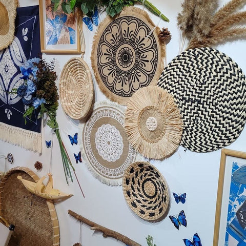Handwoven Boho Basket Wall Art Decor