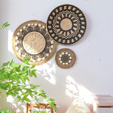 Handwoven Boho Basket Wall Art Decor