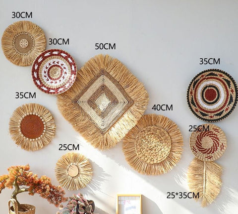 Handwoven Boho Basket Wall Art Decor