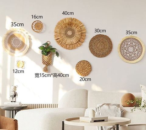 Handwoven Boho Basket Wall Art Decor