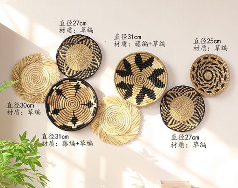 Handwoven Boho Basket Wall Art Decor