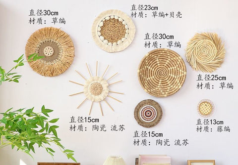 Handwoven Boho Basket Wall Art Decor