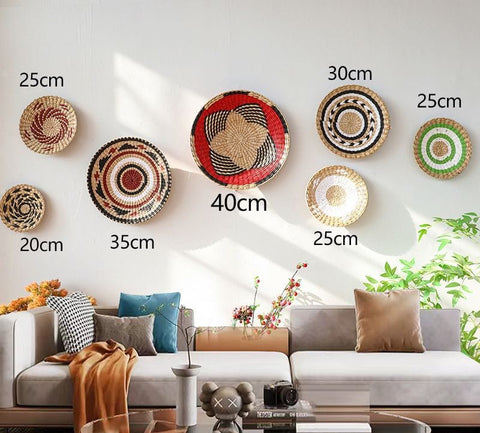 Handwoven Boho Basket Wall Art Decor