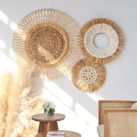 Handwoven Boho Basket Wall Art Decor