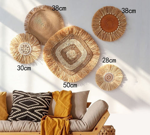 Handwoven Boho Basket Wall Art Decor