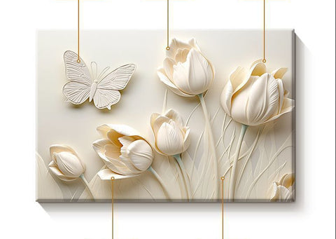 Cream Tulip Butterfly Wall Art Mural