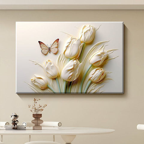 Cream Tulip Butterfly Wall Art Mural