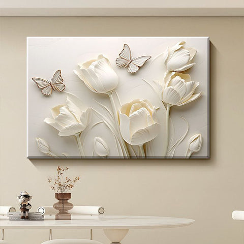 Cream Tulip Butterfly Wall Art Mural
