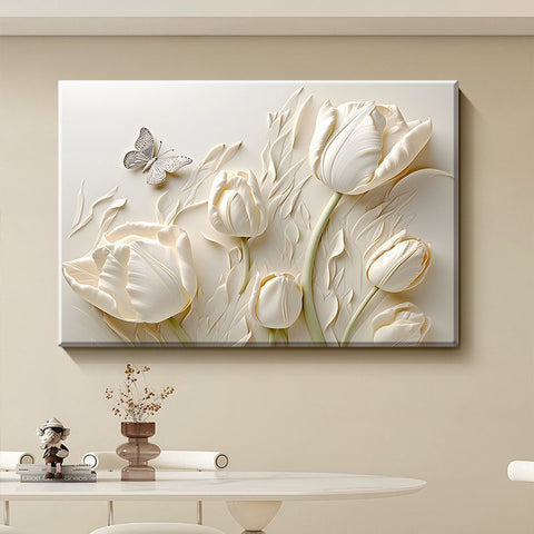 Cream Tulip Butterfly Wall Art Mural