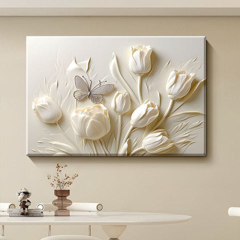 Cream Tulip Butterfly Wall Art Mural
