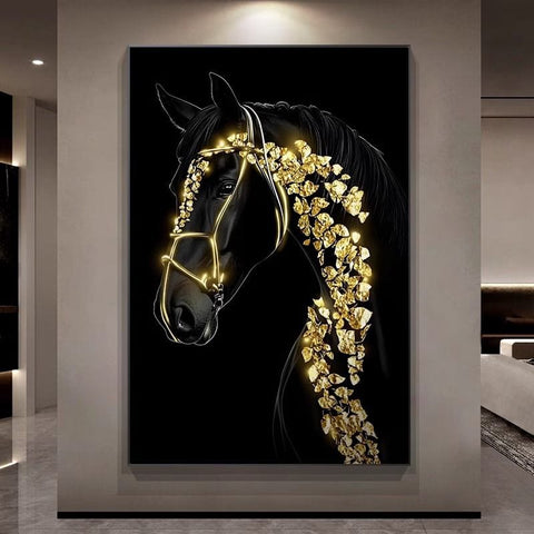Black Gold Horse Living Room Wall Art