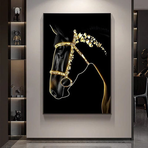 Black Gold Horse Living Room Wall Art