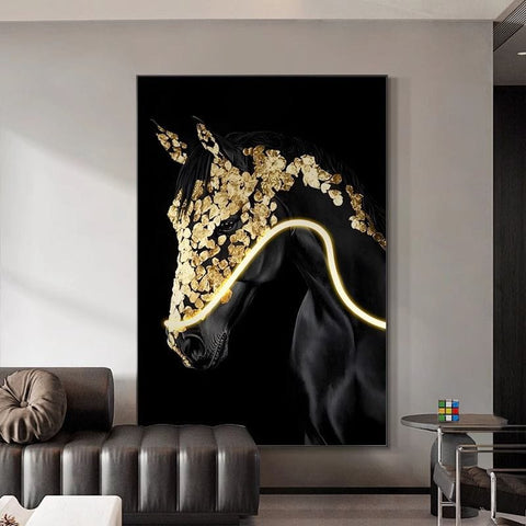 Black Gold Horse Living Room Wall Art