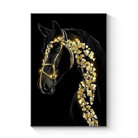 Black Gold Horse Living Room Wall Art