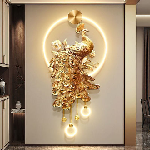 Luxury Gold Peacock Entrance Wall Art