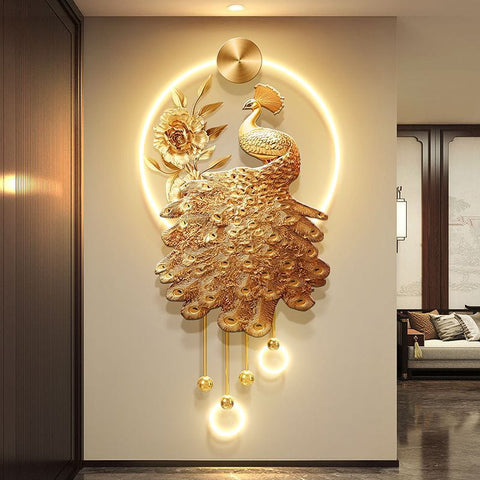 Luxury Gold Peacock Entrance Wall Art