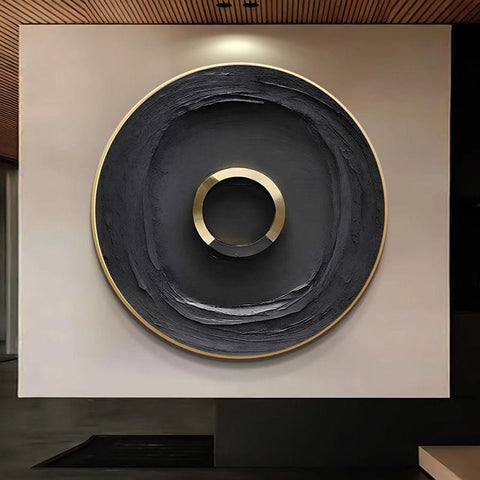 Black Gold Round Abstract Luxury Painting
