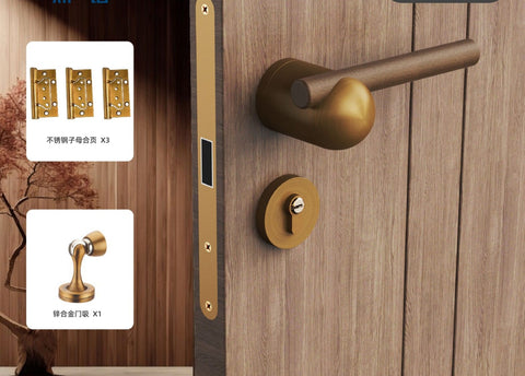 Chinese Door Lock Indoor Bedroom Split Wooden Bronze